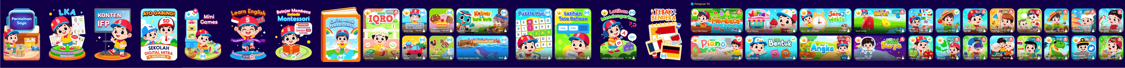 Pilihan aktivitas belajar dalam aplikasi SoliteKids