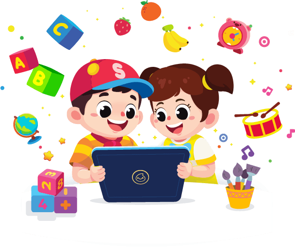 Dua anak belajar bersama menggunakan tablet